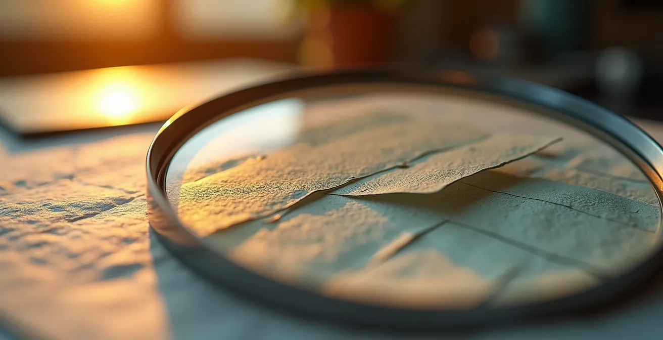 Vue macro de documents patrimoniaux examinés à la loupe