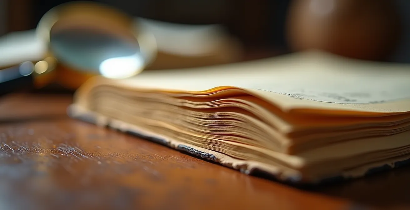 Dossiers juridiques organisés sur bureau en bois avec loupe