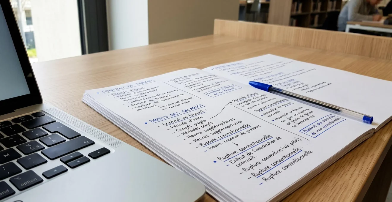 Gros plan sur un cahier de notes manuscrites et un stylo illustrant la prise de notes lors d
